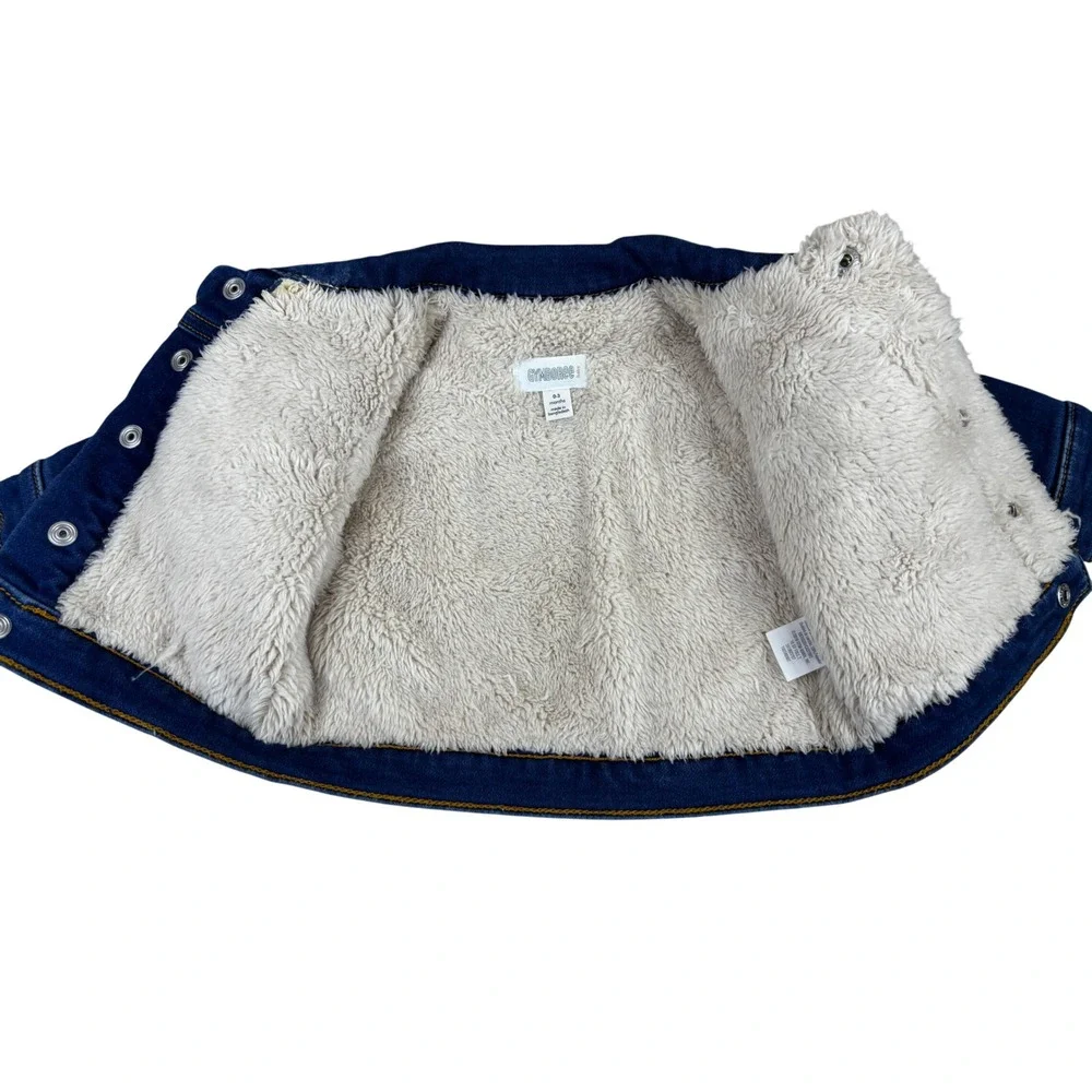 Gymboree Baby Denim Trucker Jacket Dark Wash Sherpa Lined Blue 0-3 Months